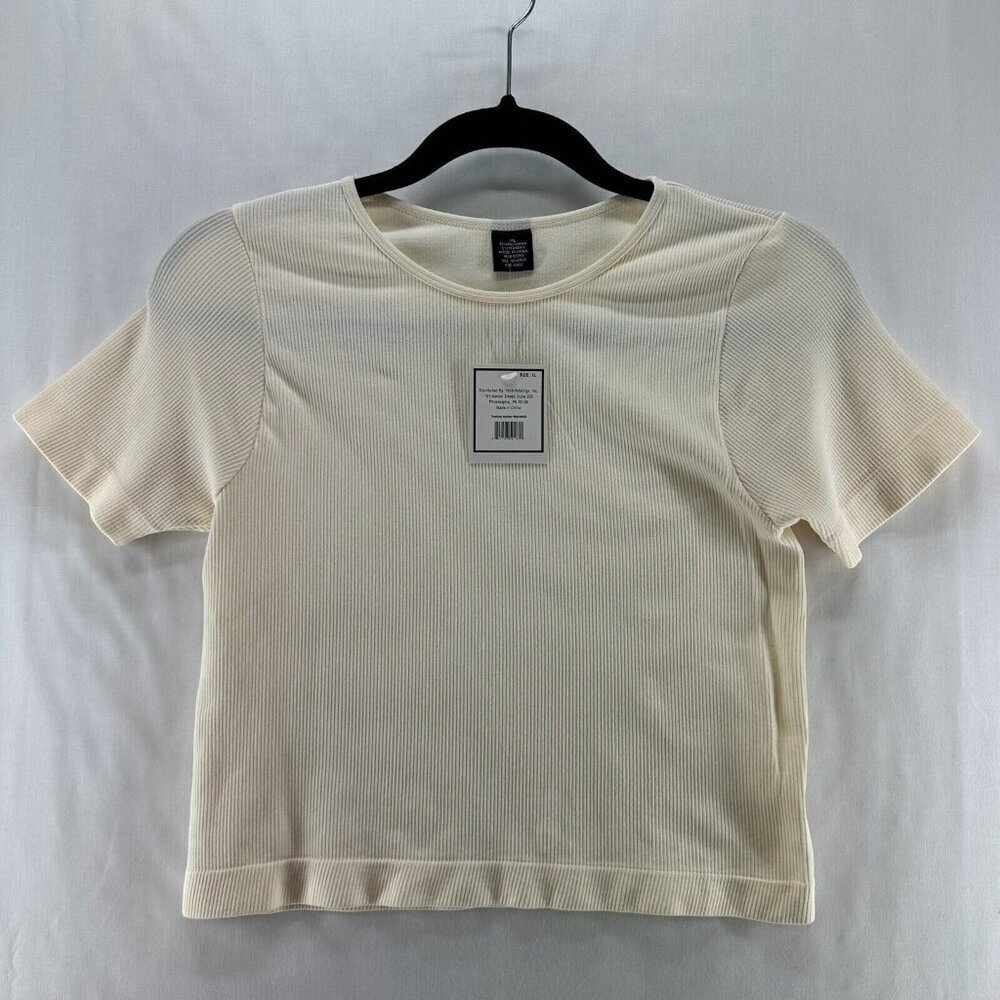 5B Style Top Womens Sz XL Seamless Crop Top Ribbed Short Sleeve Off White